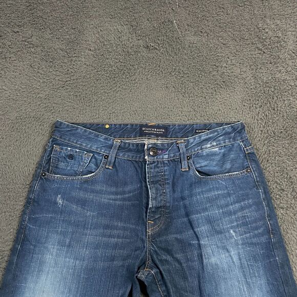 Scotch & Soda Jeans Mens 34x32 Blue Ralston Slim Fit Dark Wash Button Fly - Picture 2 of 16